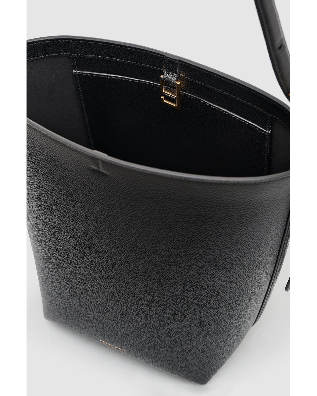 Anine Bing Black Elly Medium Bucket Bag Grained Leather