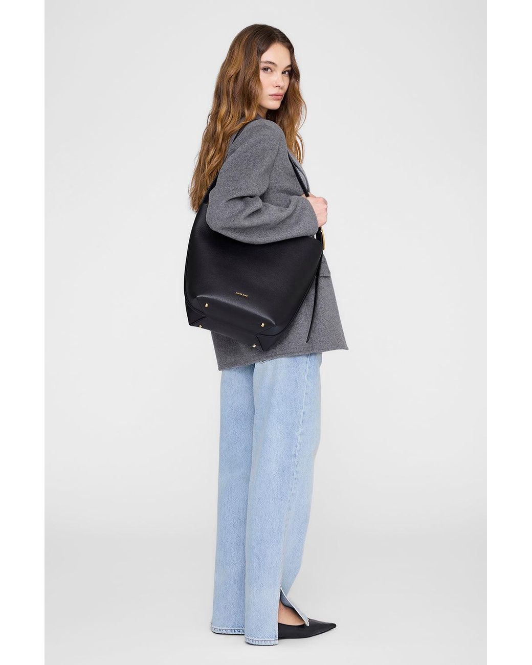 Anine Bing Black Elly Bucket Bag Grained Leather