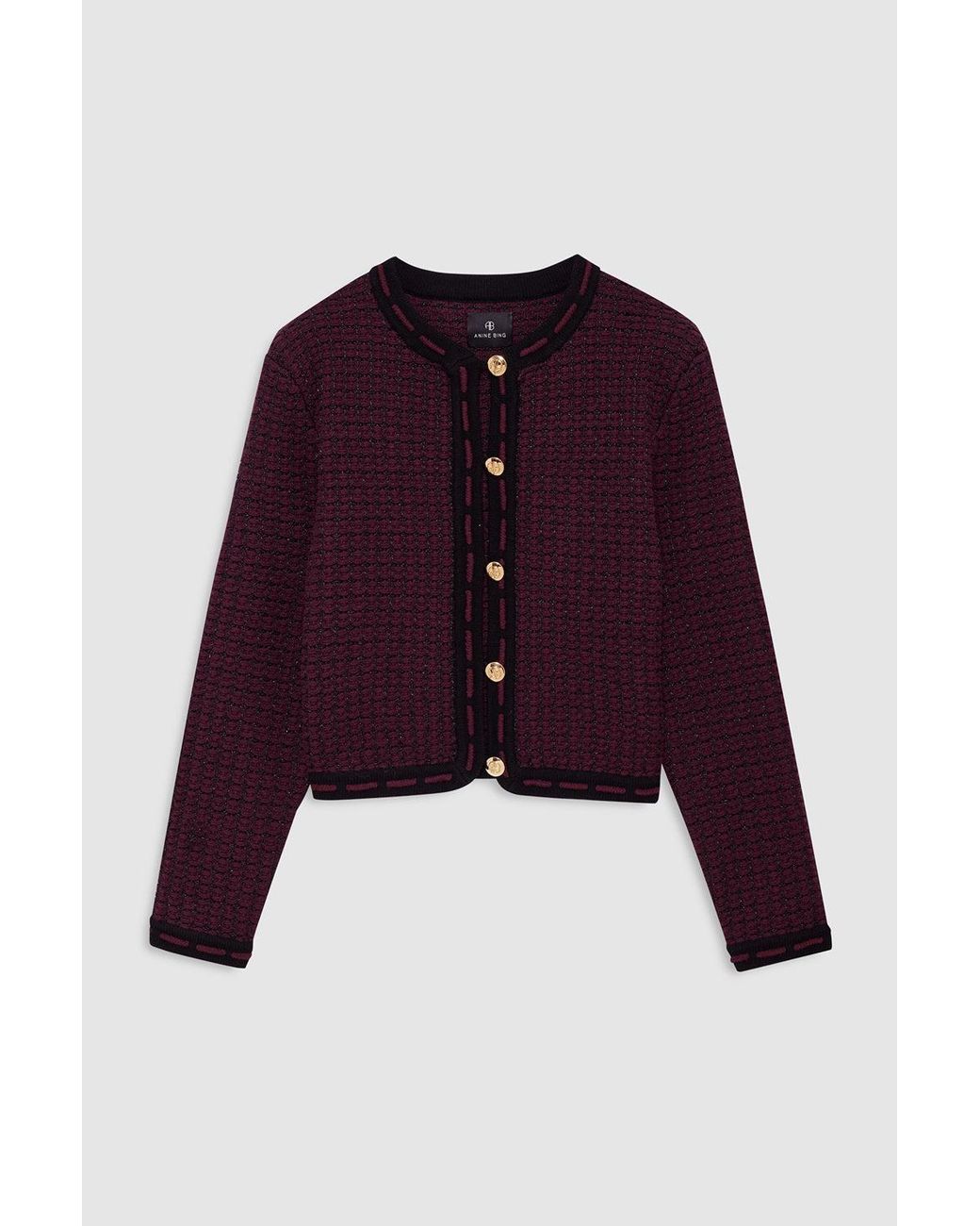 Anine Bing Red Nora Tweed Cardigan