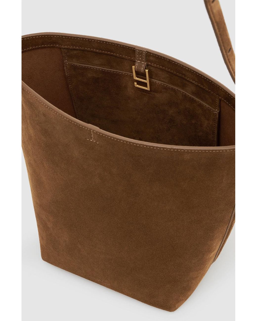 Anine Bing White Elly Medium Bucket Bag Suede
