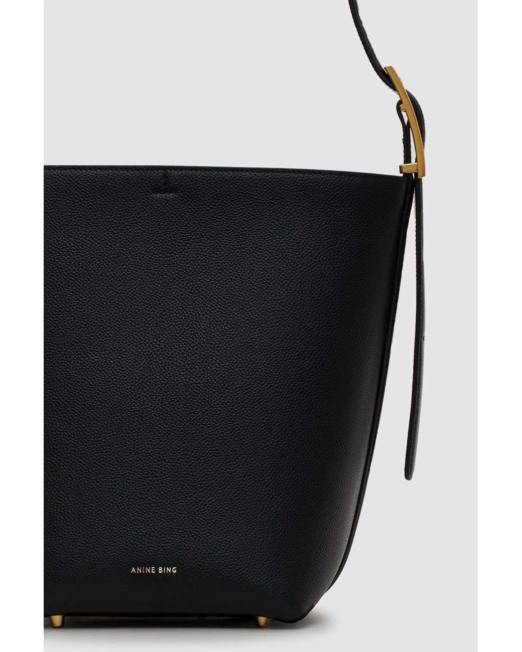 Anine Bing Black Elly Medium Bucket Bag Grained Leather