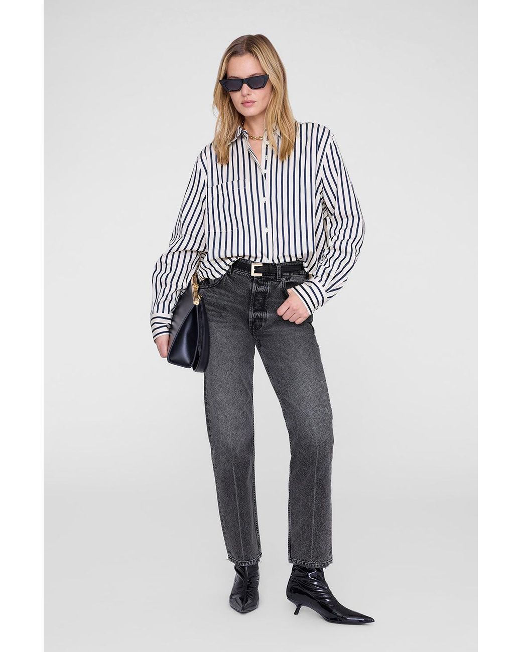 Anine Bing Blue Essie Cropped Shirt