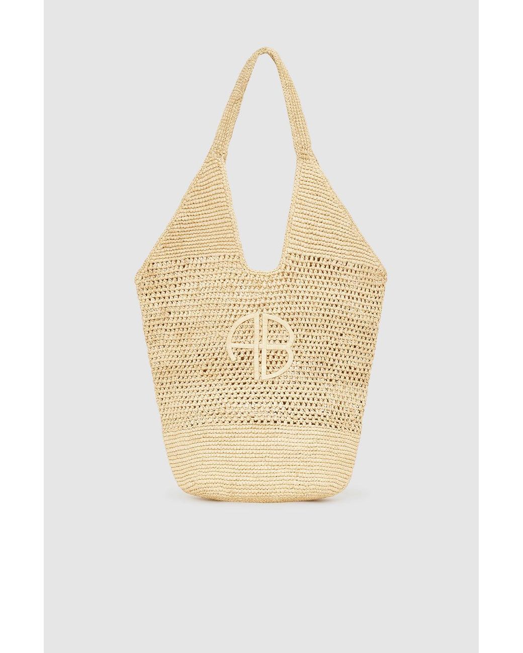 Anine Bing White Leah Logo Hobo Raffia