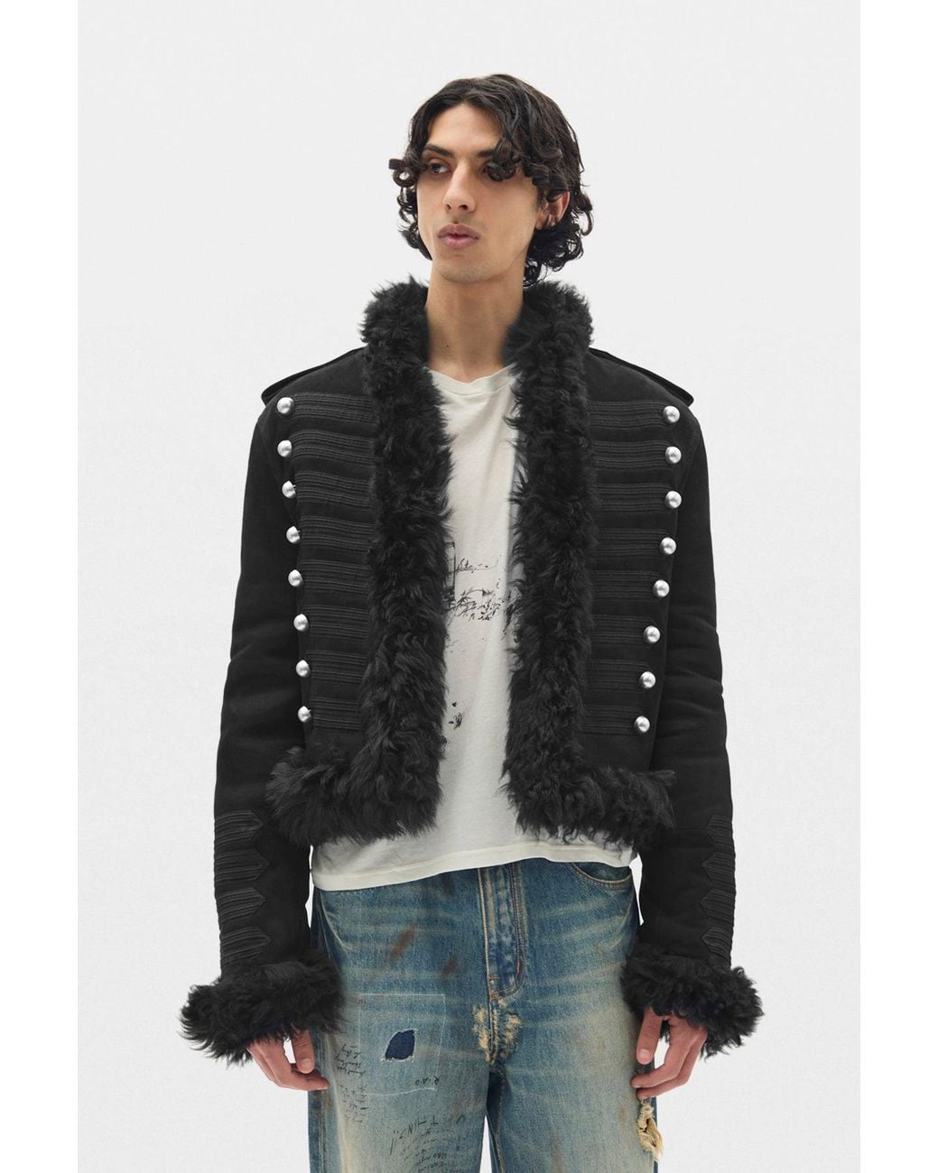 Ann Demeulemeester Black Maldus Embroidered Cropped Marsina Jacket for men