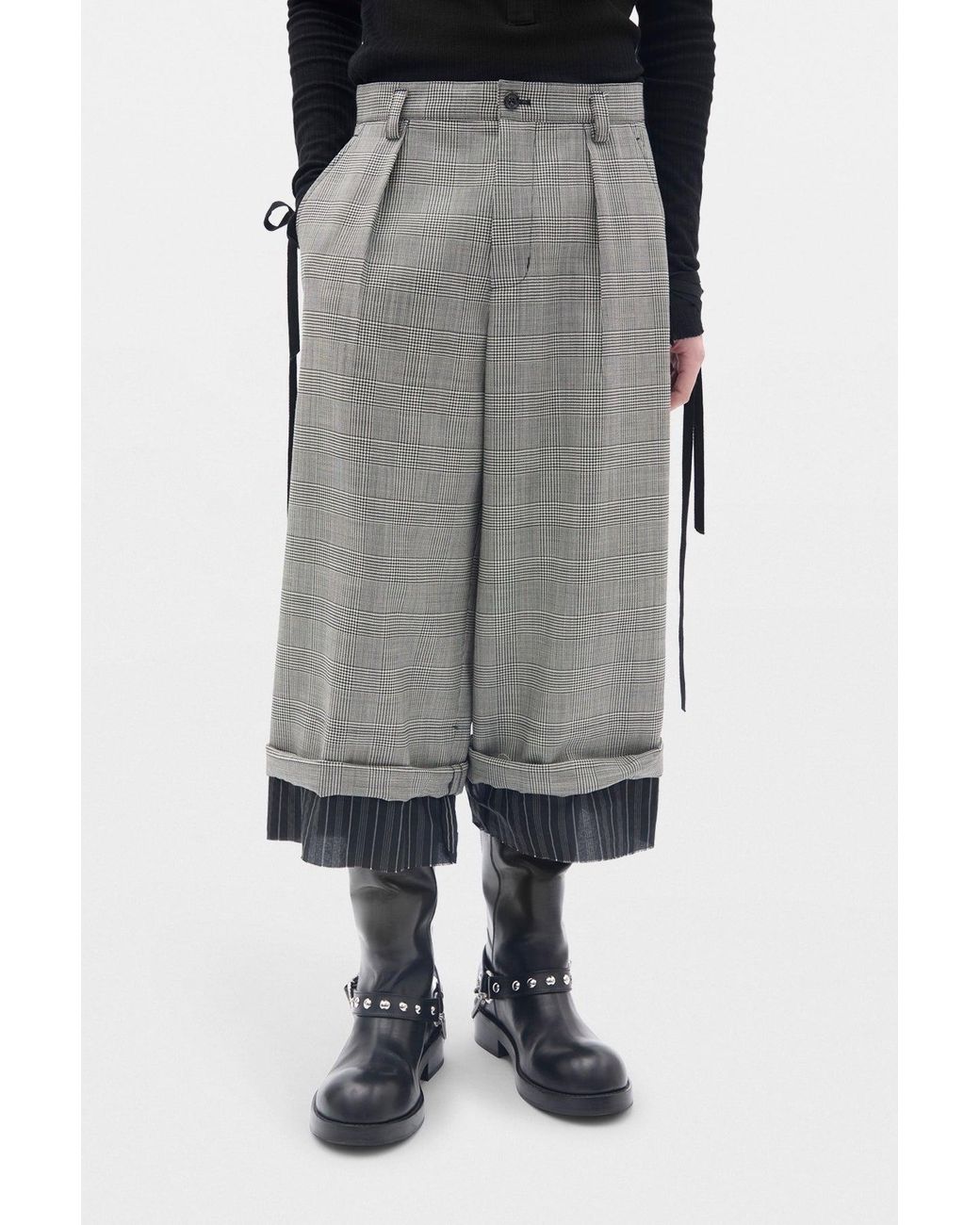 Ann Demeulemeester Gray Haroldwide Leg Cropped Trousers With Edge Lining Border for men