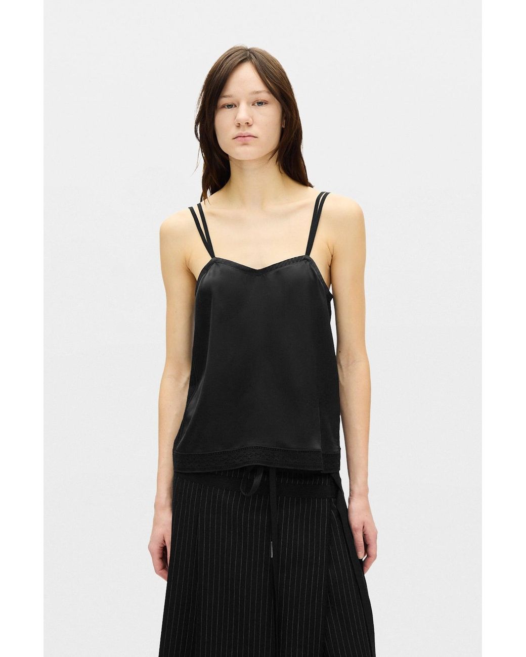 Ann Demeulemeester Black Iru Negligé Top With Long Ribbon