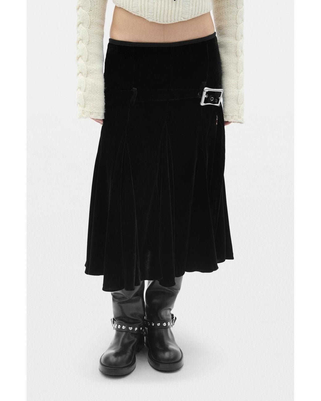 Ann Demeulemeester Black Helma Knee Lenght Handkerchief Skirt With Belt