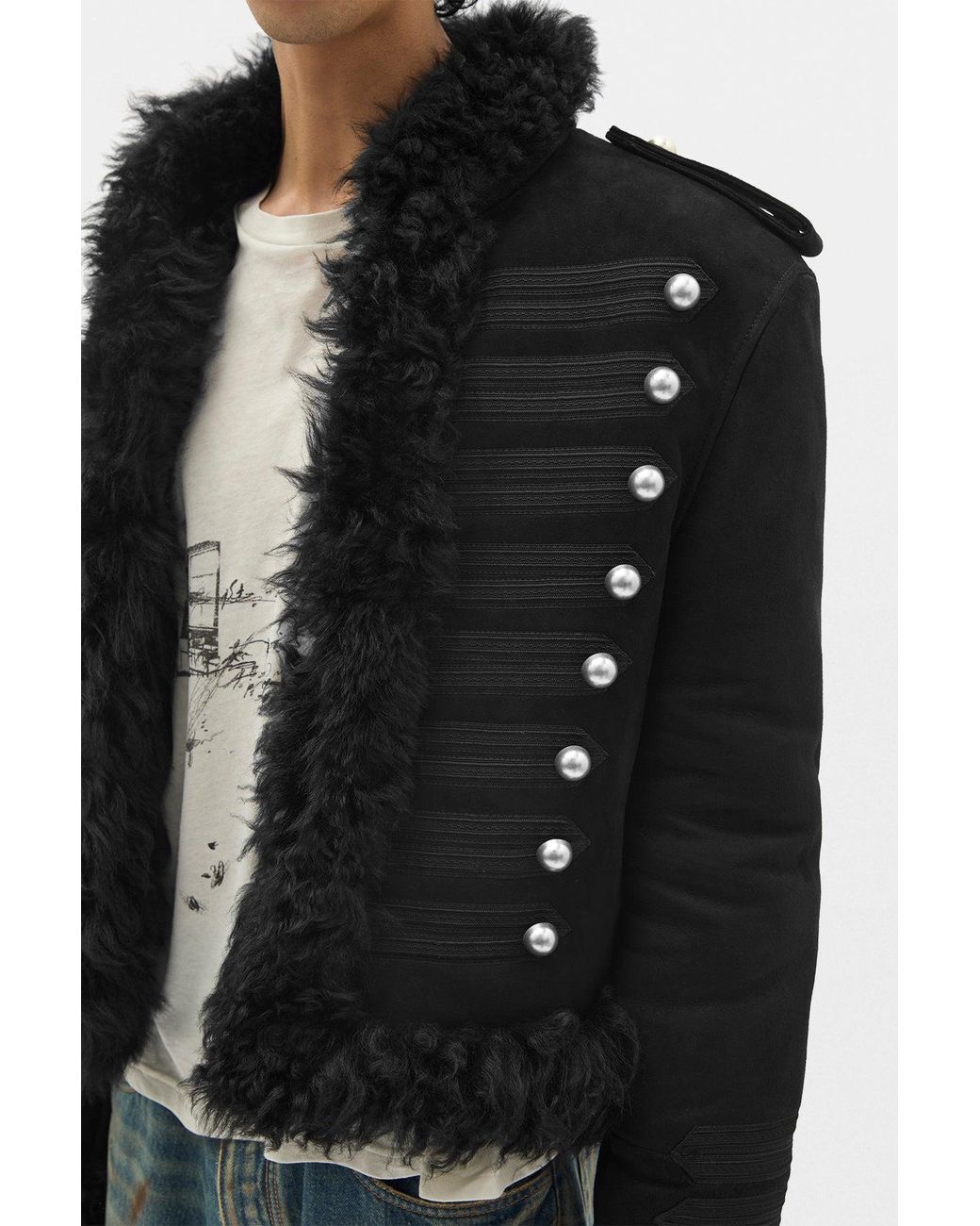 Ann Demeulemeester Black Maldus Embroidered Cropped Marsina Jacket for men