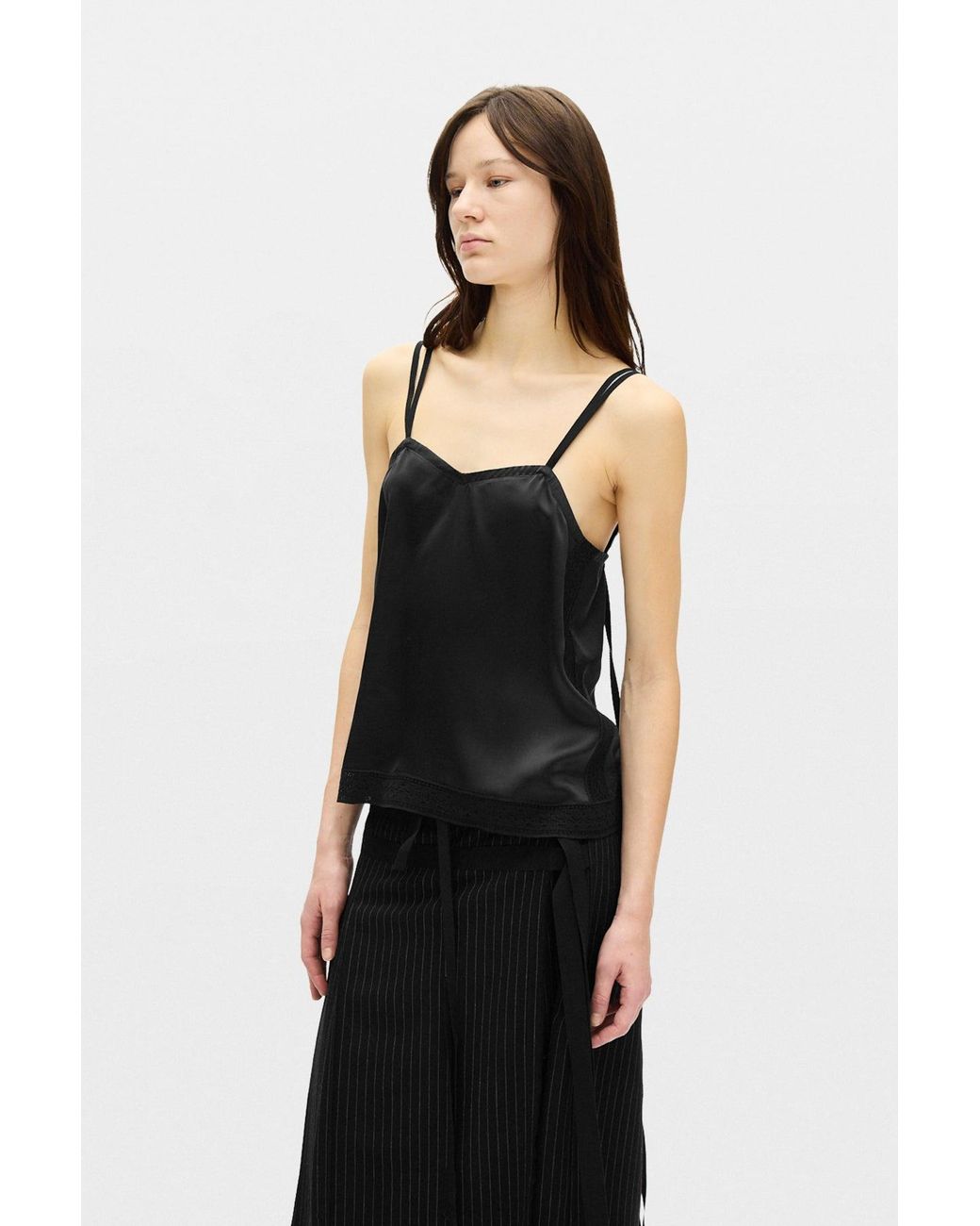 Ann Demeulemeester Black Iru Negligé Top With Long Ribbon