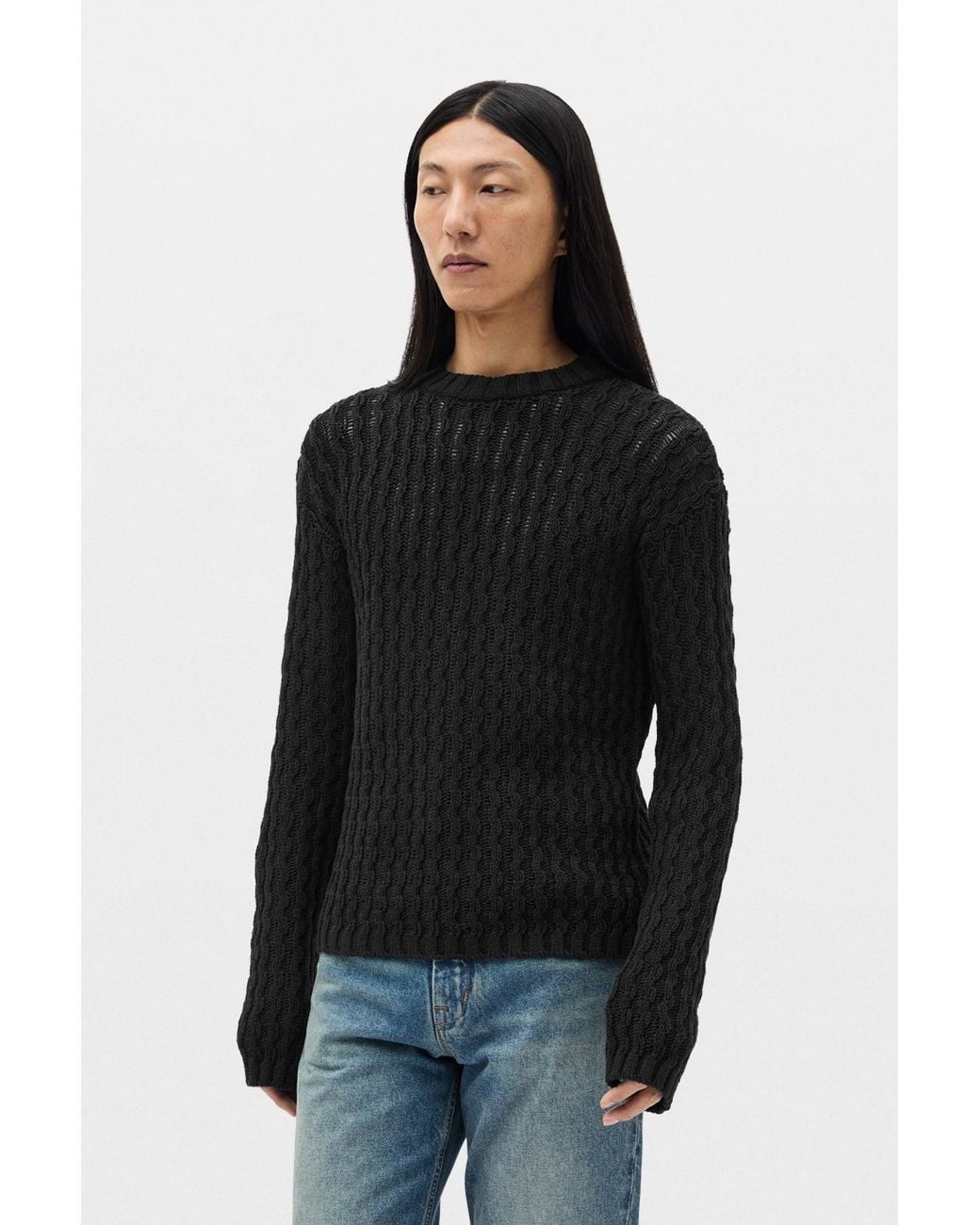 Ann Demeulemeester Black Areld Twisted Rib Crew Neck Sweater for men