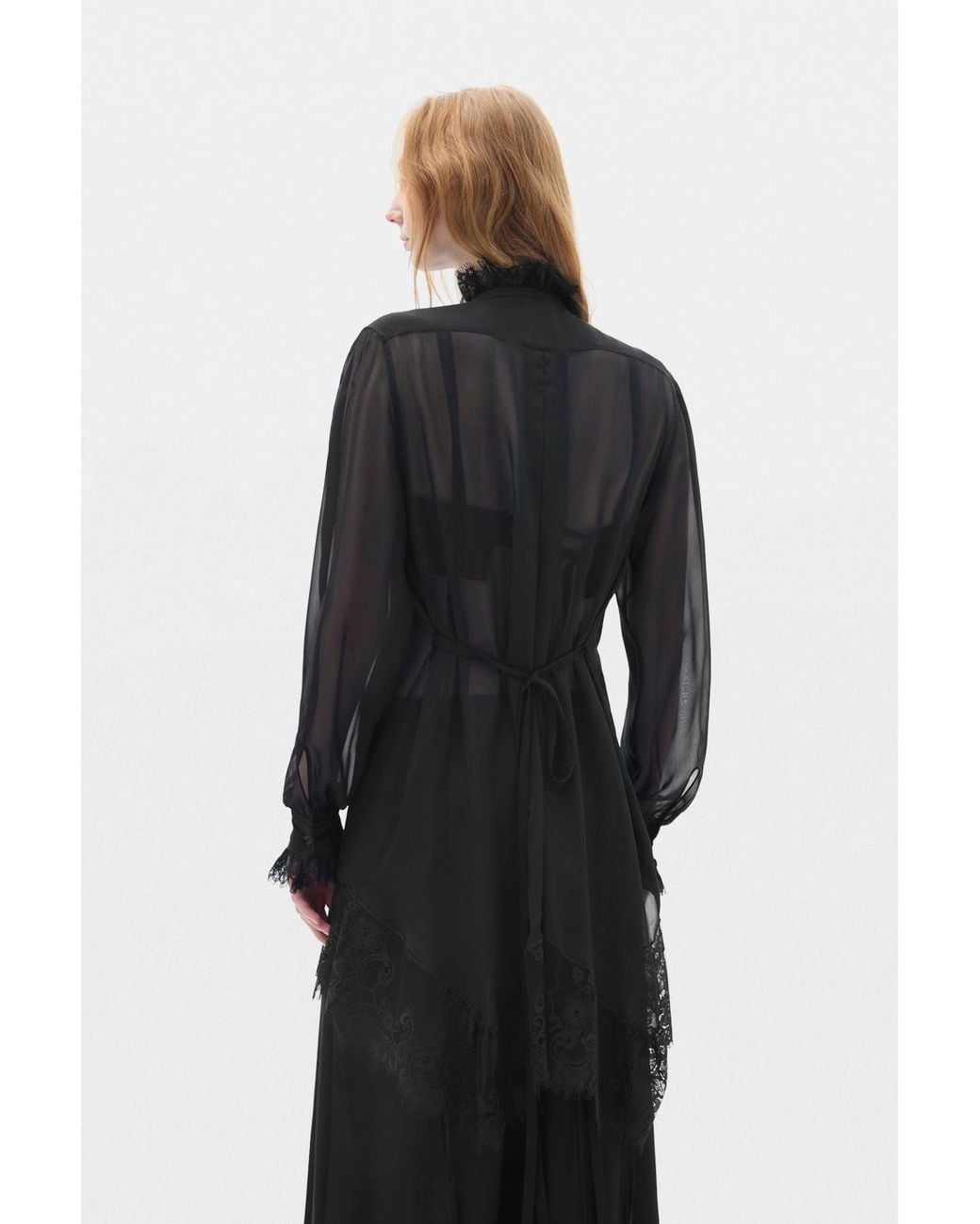Ann Demeulemeester Black Barah Long Comfort Shirt With Lace Ruffles