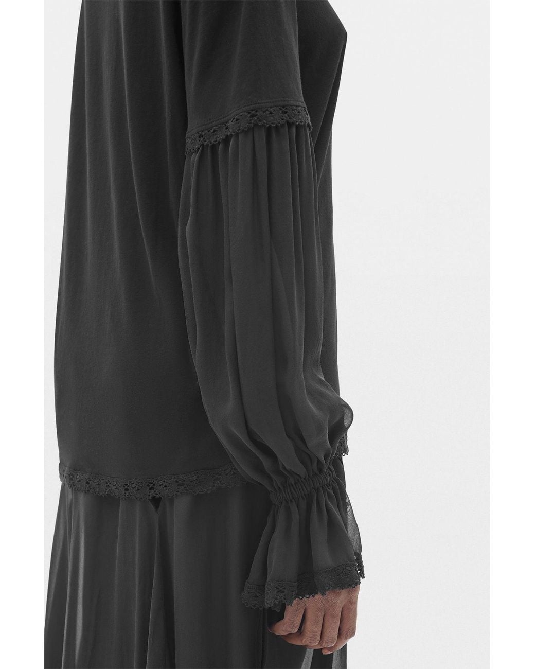 Ann Demeulemeester Black Loes Boxy Fit T-Shirt With Silk Chiffon And Lace Sleeves