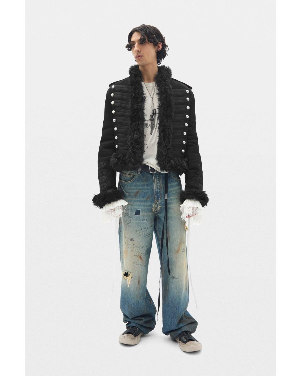 Ann Demeulemeester Black Maldus Embroidered Cropped Marsina Jacket for men