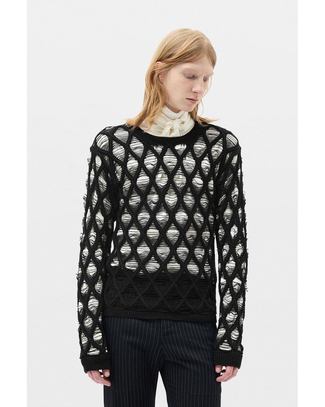 Ann Demeulemeester Black Carlos Diamond Stitch Sweater for men