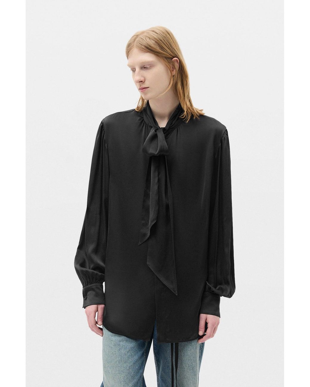 Ann Demeulemeester Black Runo Bow Tie Collar Shirt for men