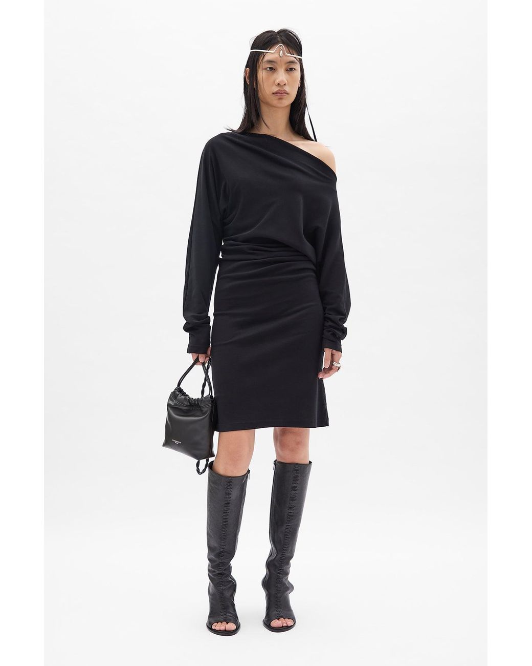 Ann Demeulemeester Black Bila Long Bias Cut Dropped Shoulder Dress