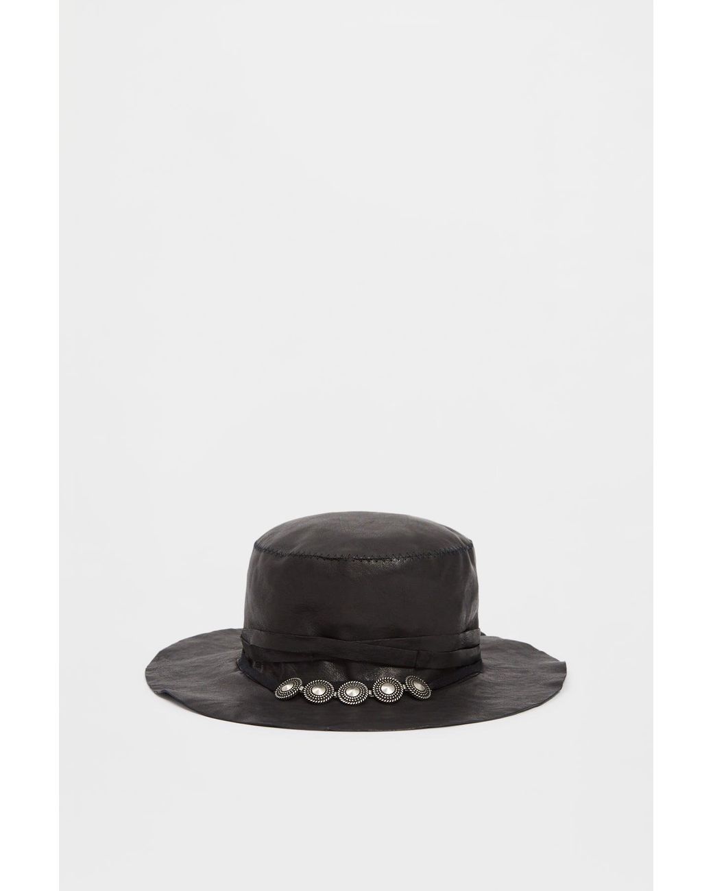 Ann Demeulemeester Aril Small Leather Hat With Studs in Black