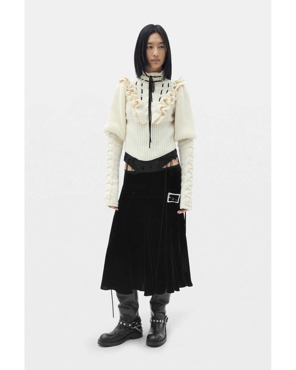 Ann Demeulemeester Black Helma Knee Lenght Handkerchief Skirt With Belt