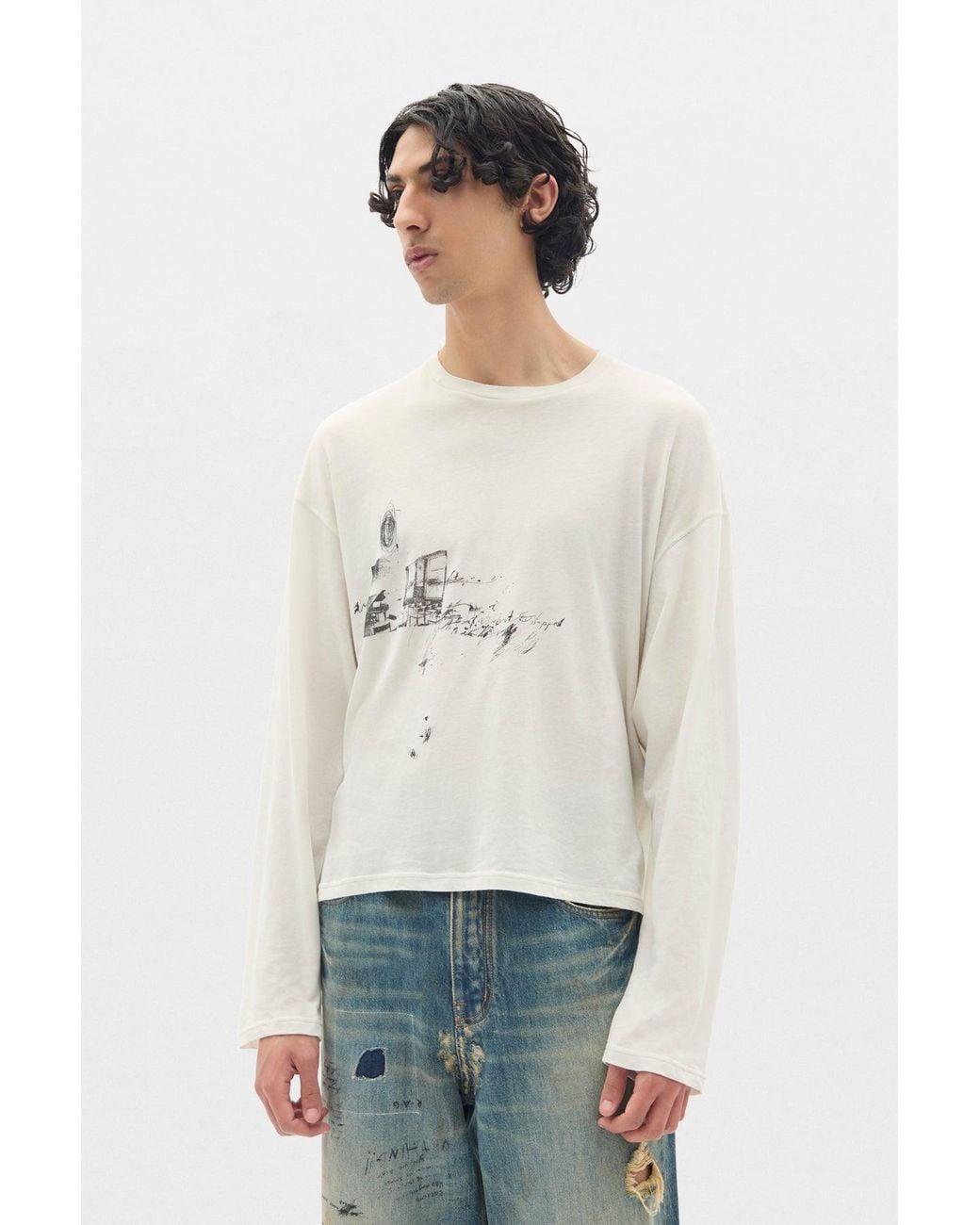 Ann Demeulemeester Natural Emil Relax Fit Long Sleeve Boxy T-Shirt for men