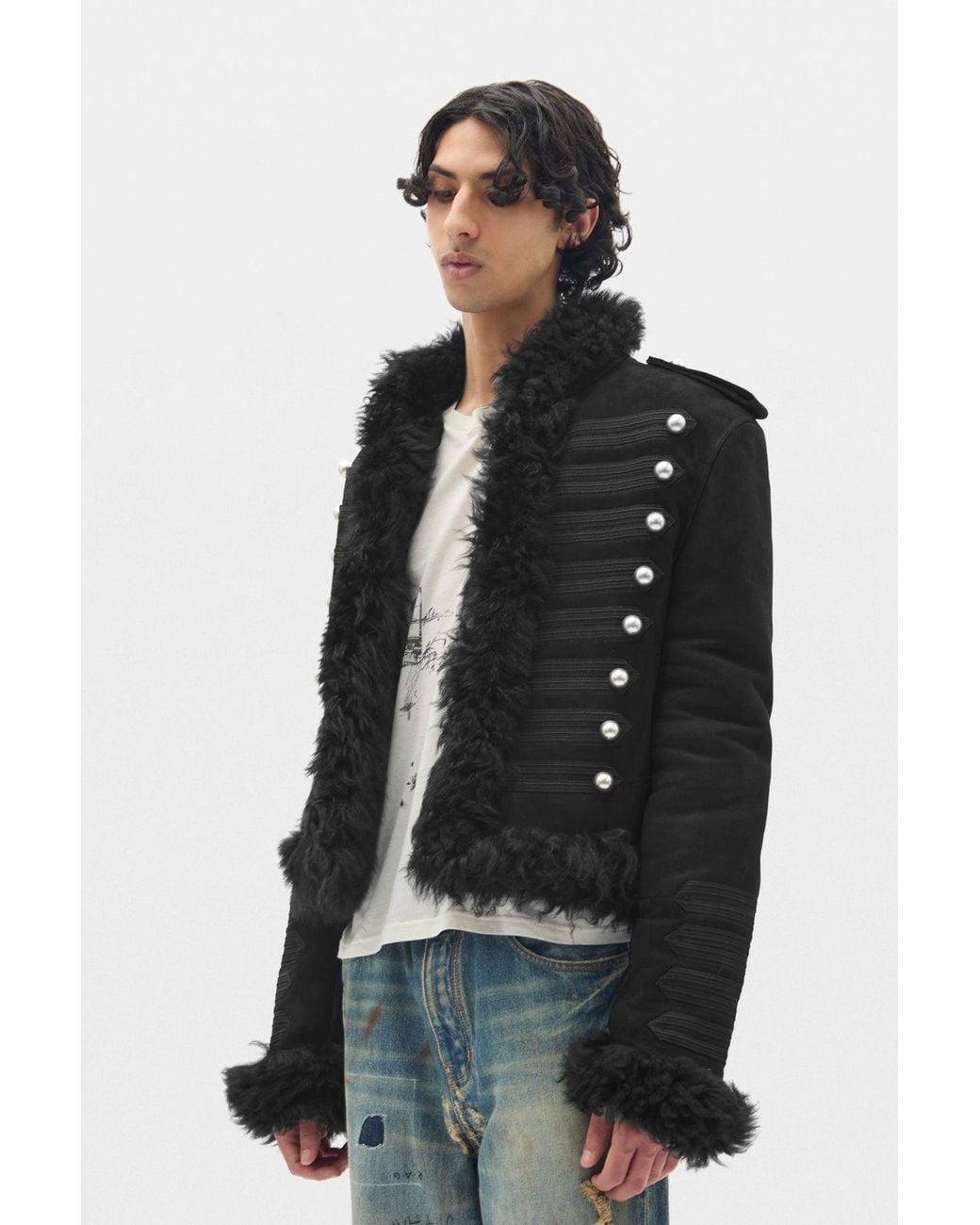 Ann Demeulemeester Black Maldus Embroidered Cropped Marsina Jacket for men