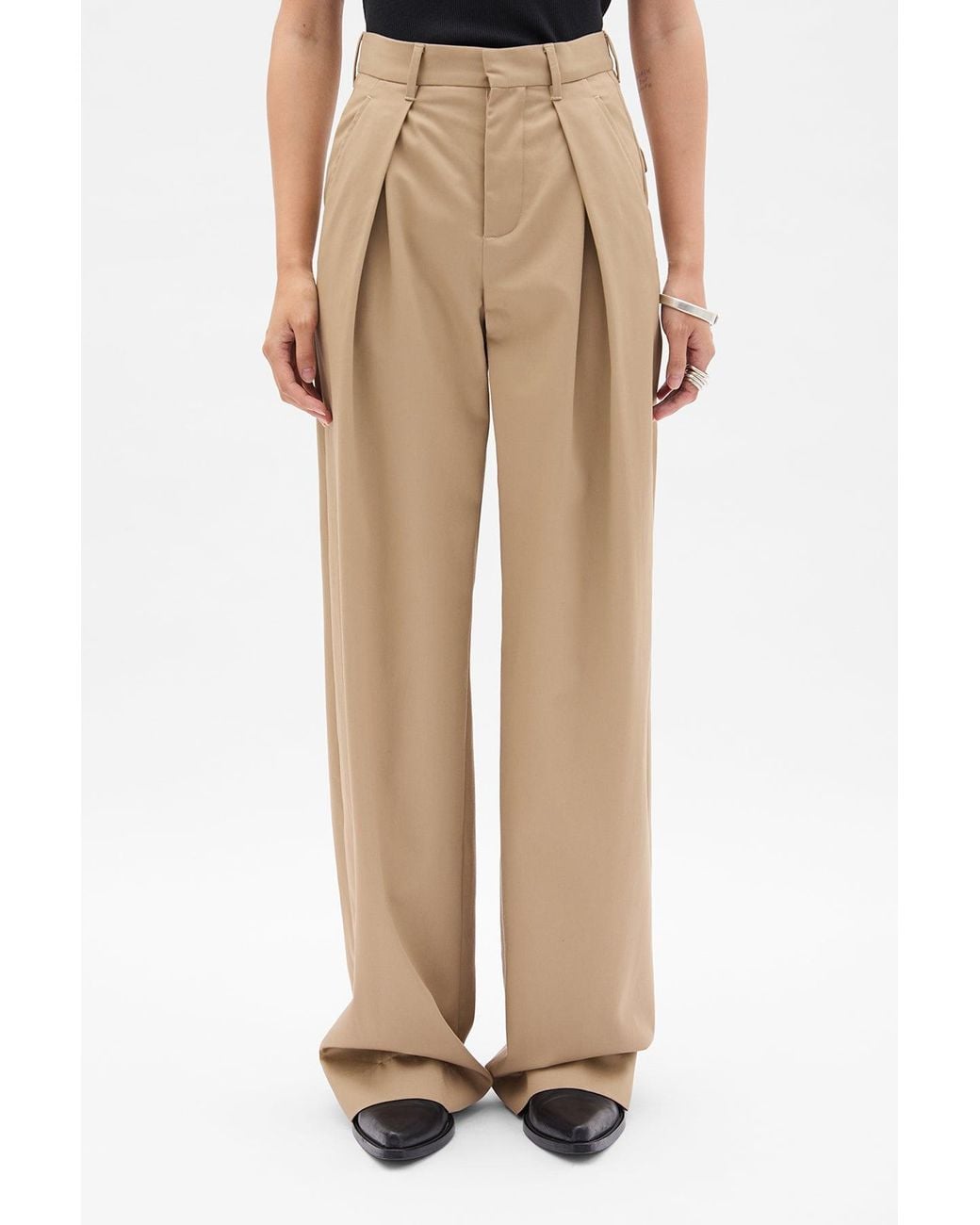 Ann Demeulemeester Brown Nouk Wide Leg Pleated Trousers