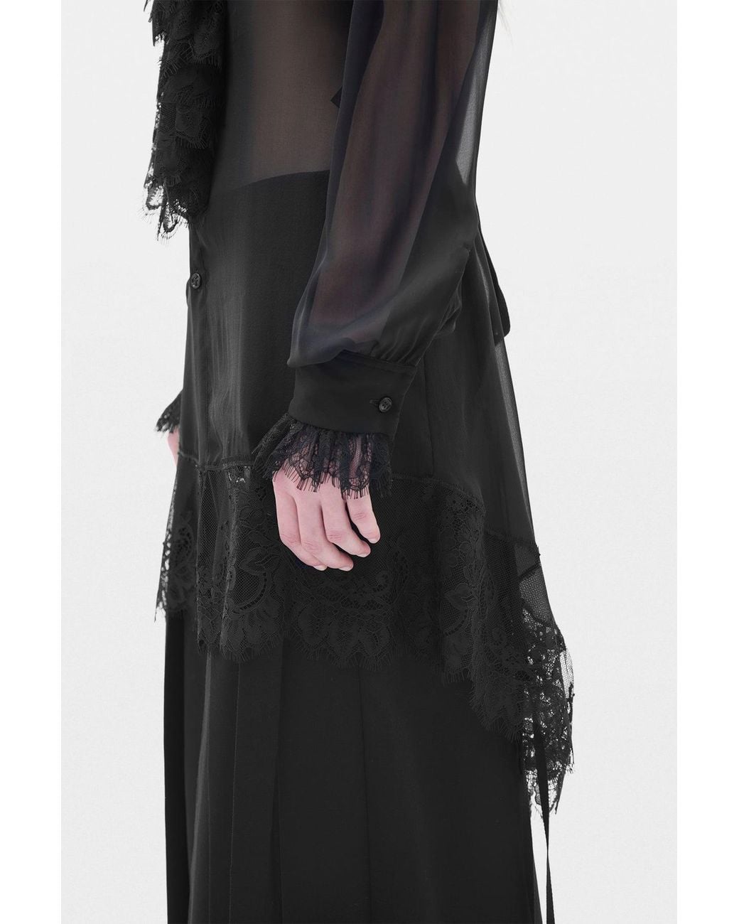 Ann Demeulemeester Black Barah Long Comfort Shirt With Lace Ruffles