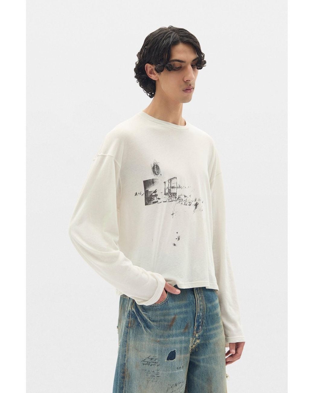 Ann Demeulemeester Natural Emil Relax Fit Long Sleeve Boxy T-Shirt for men