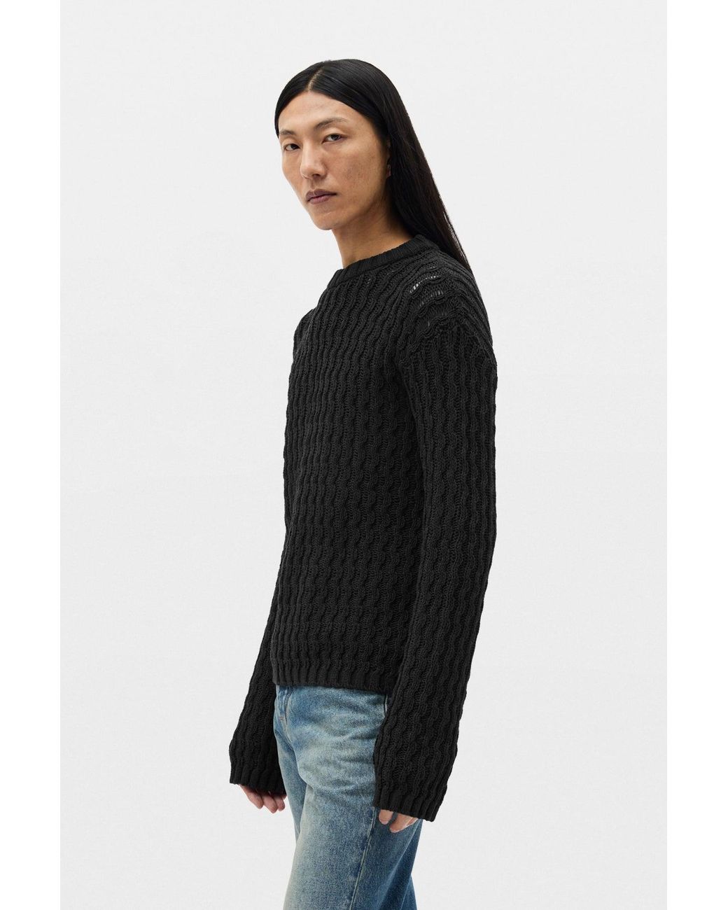 Ann Demeulemeester Black Areld Twisted Rib Crew Neck Sweater for men