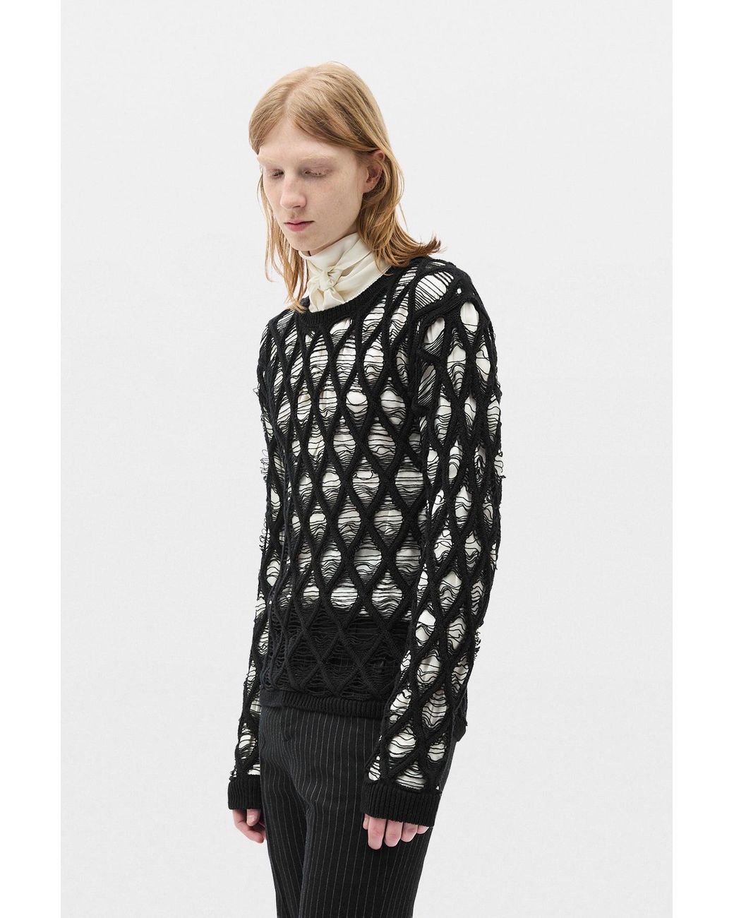 Ann Demeulemeester Black Carlos Diamond Stitch Sweater for men