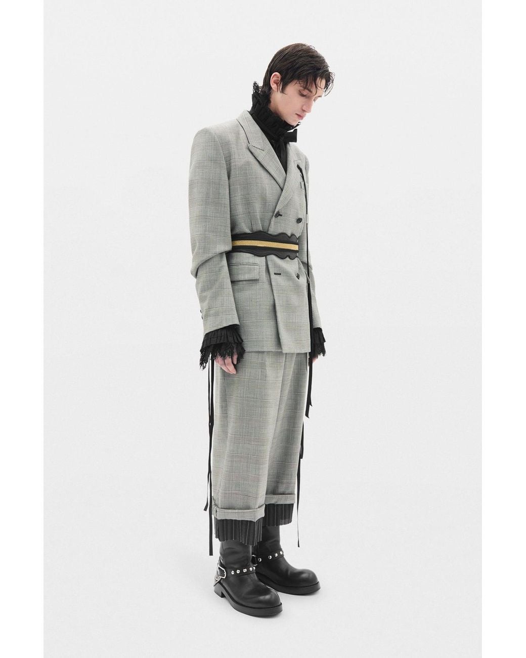 Ann Demeulemeester Gray Haroldwide Leg Cropped Trousers With Edge Lining Border for men