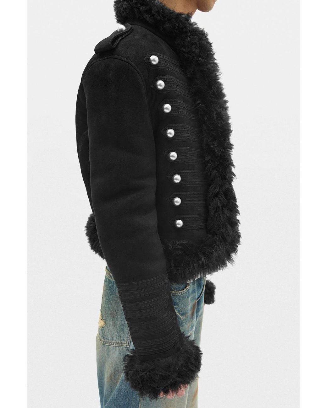 Ann Demeulemeester Black Maldus Embroidered Cropped Marsina Jacket for men