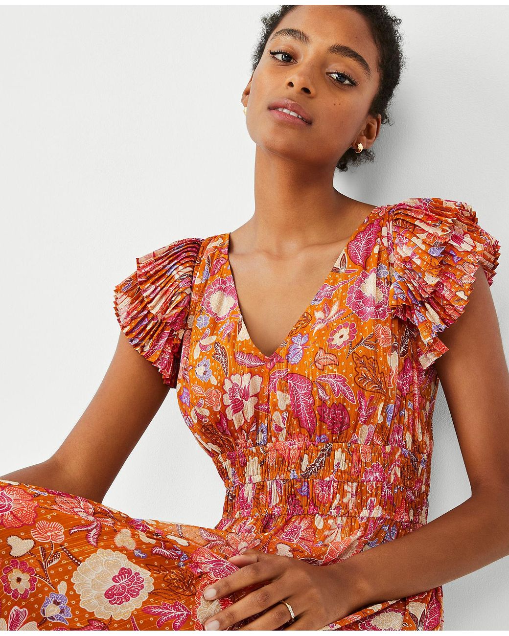 Ann Taylor Petite Shimmer Batik Floral 