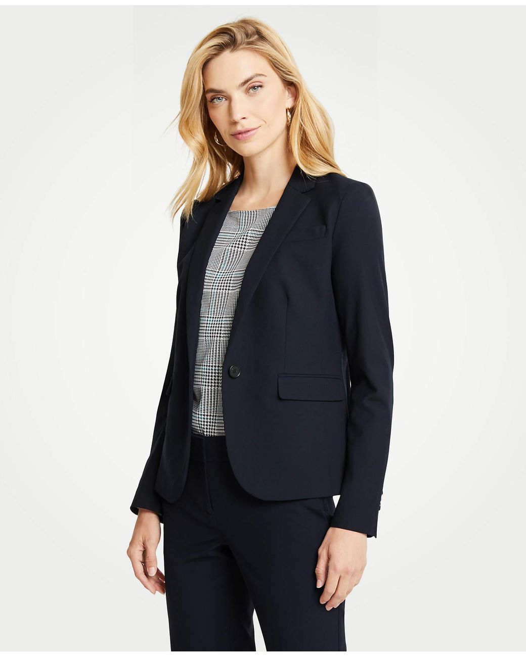 Ann Taylor Cotton The Onebutton Blazer In Seasonless Stretch in Navy