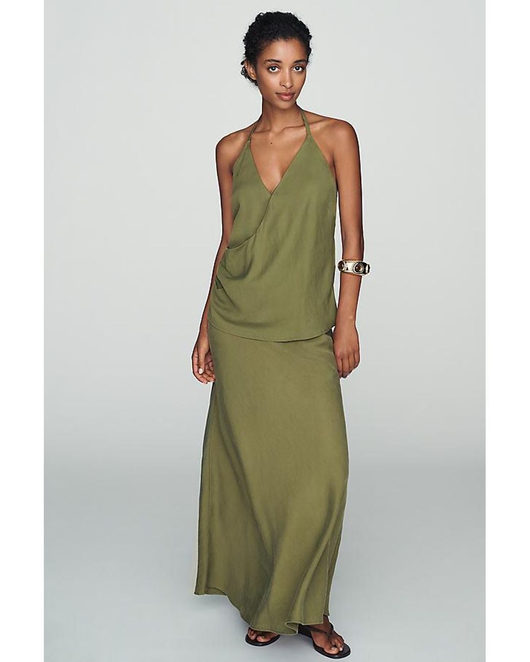 By Anthropologie Green Bias Wrap Halter Top