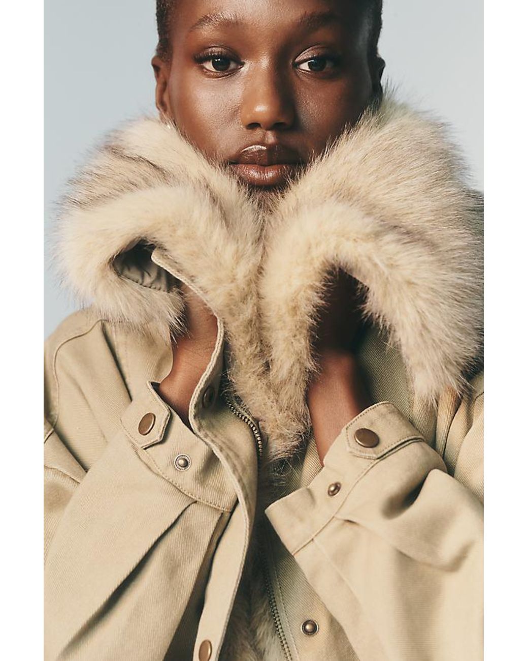 Pilcro Natural Faux-Fur Lined Denim Bomber Jacket