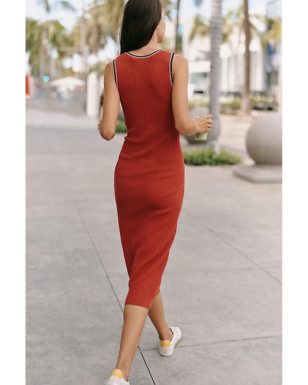 Varley Red Mikel Knit Midi Dress