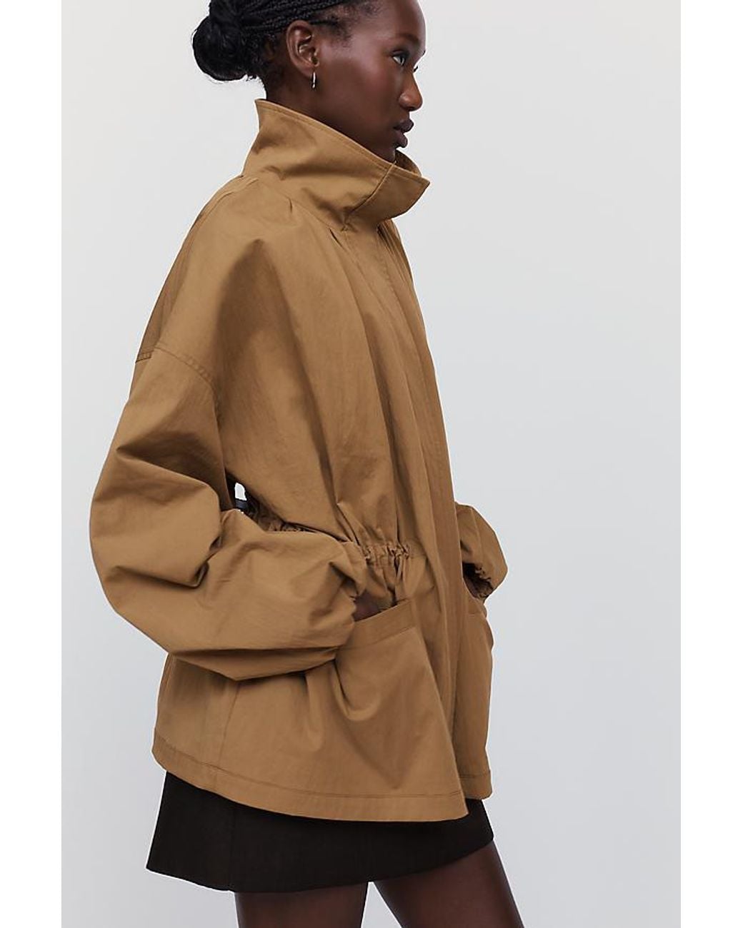 By Anthropologie Natural Funnel-Neck Cinched Jacket
