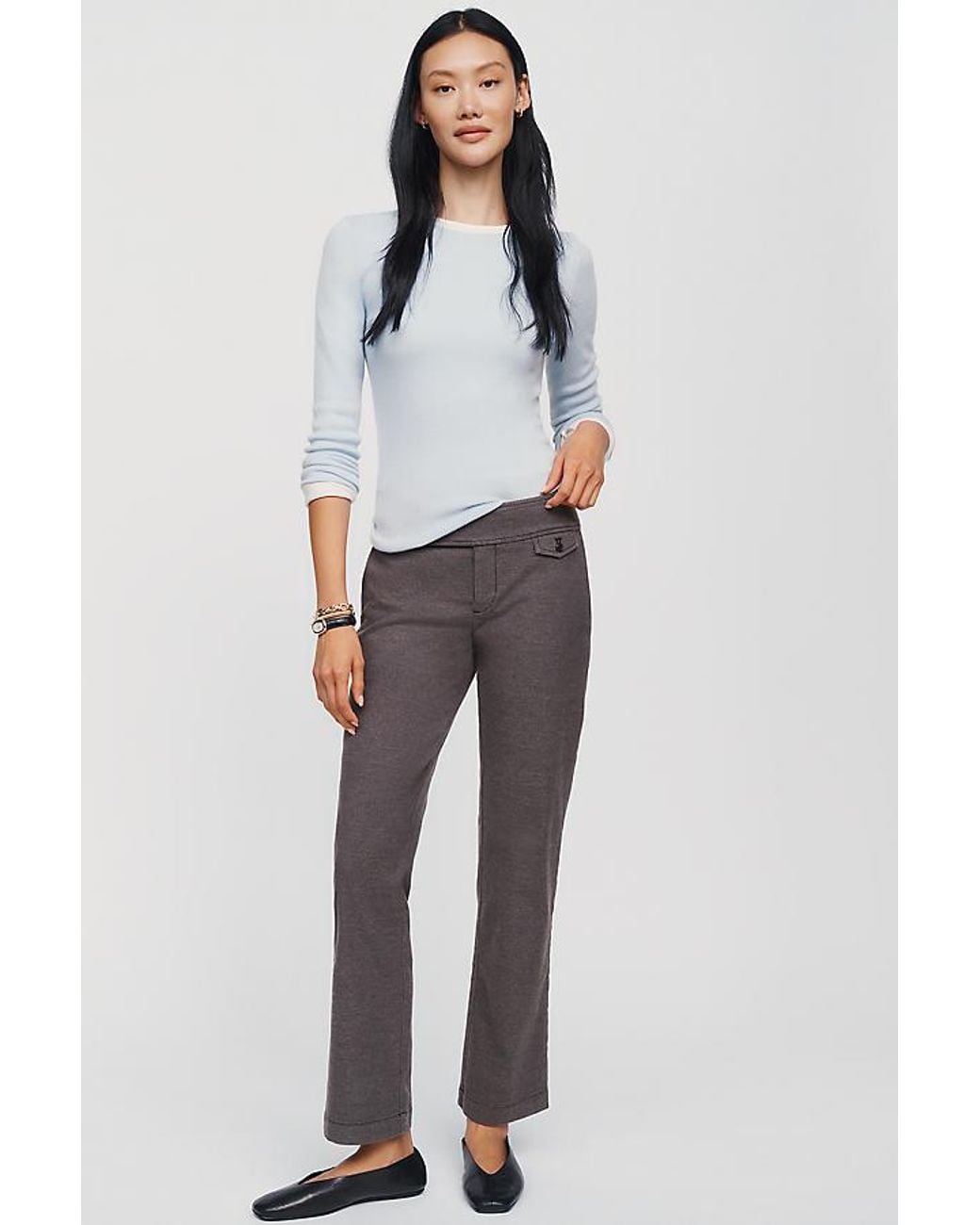 By Anthropologie Gray Brushed Cotton-Blend Slim Trousers