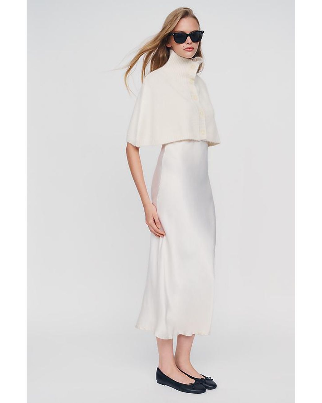By Anthropologie Natural Cropped Funnel-Neck Poncho