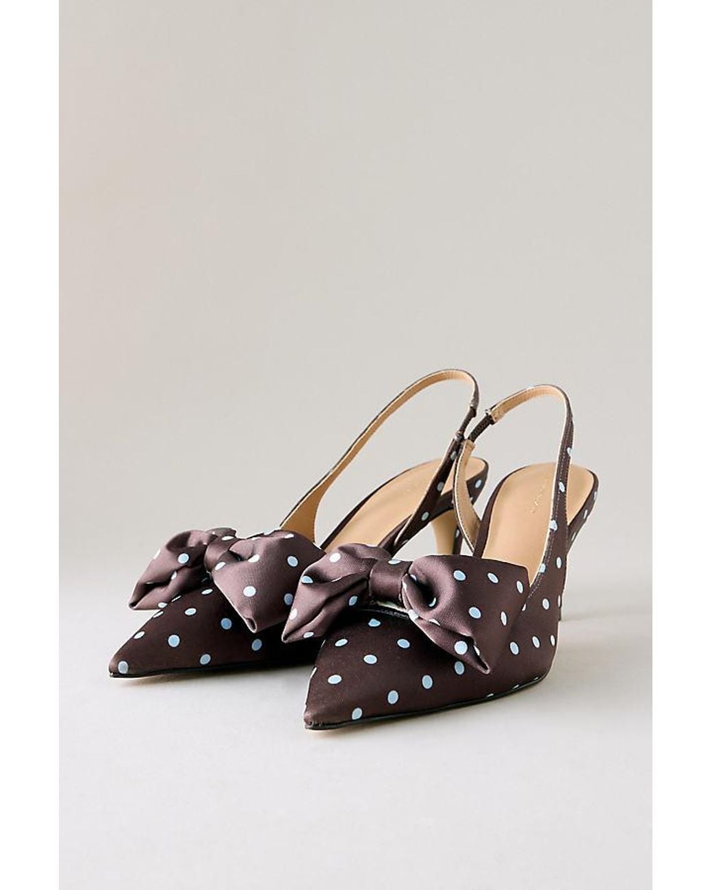 By Anthropologie Multicolor Polka Dot Satin Bow Slingback Heels