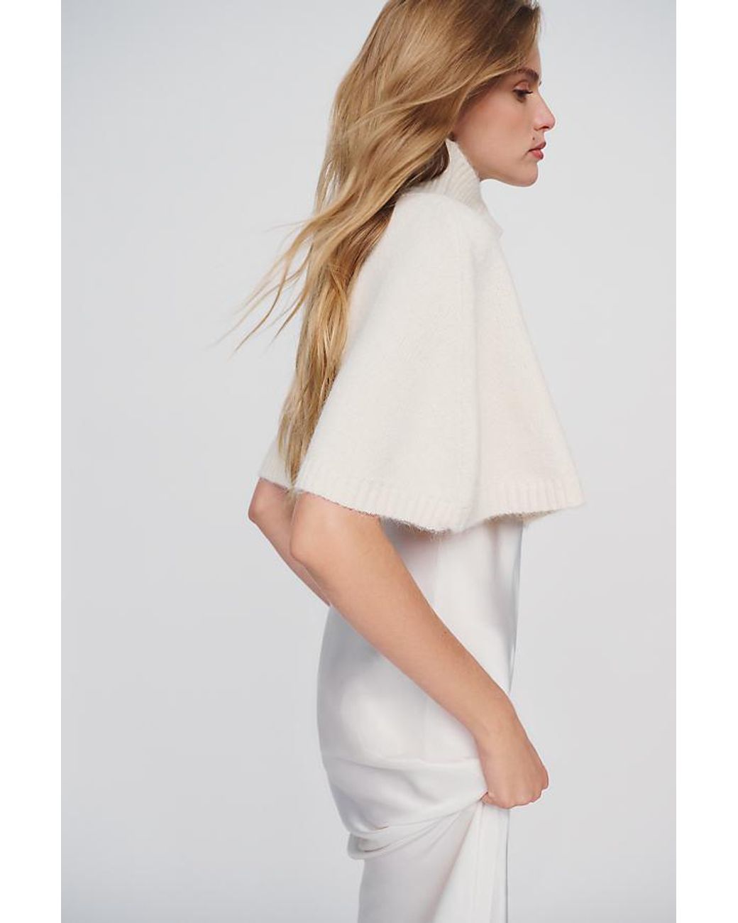 By Anthropologie Natural Cropped Funnel-Neck Poncho