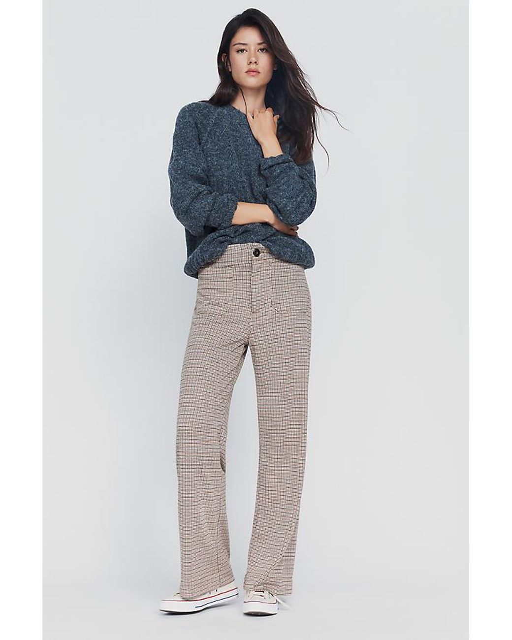 Maeve Blue The Colette Houndstooth Full-Length Wide-Leg Trousers By