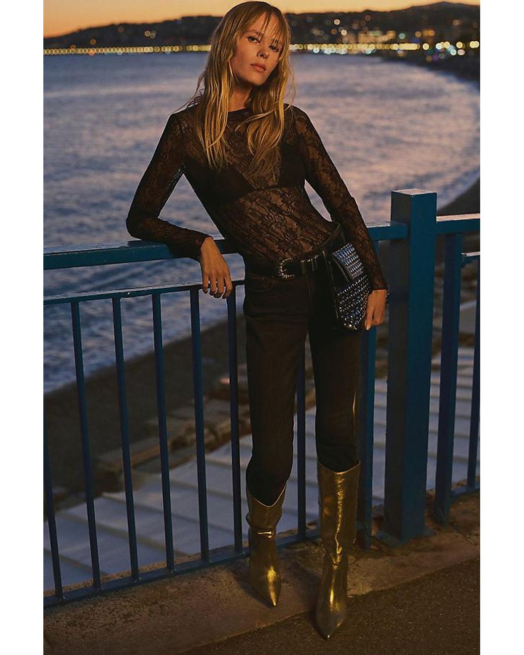By Anthropologie Black Lace Layering Turtleneck Top