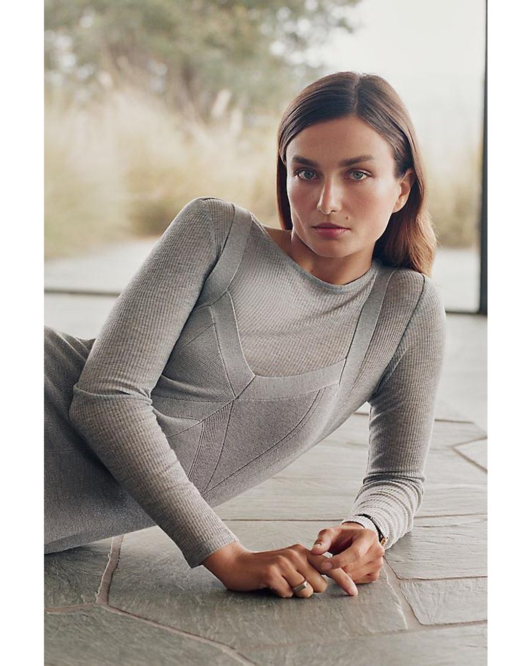 By Anthropologie Gray Bruna Cashmere Blend Ribbed Top