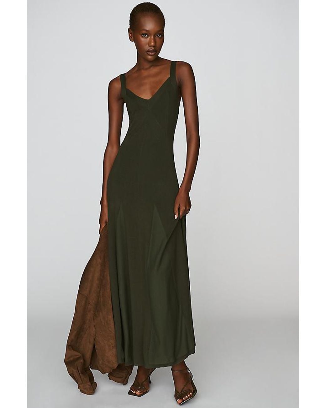 By Anthropologie Green Godet Ribbed Knitted Dress