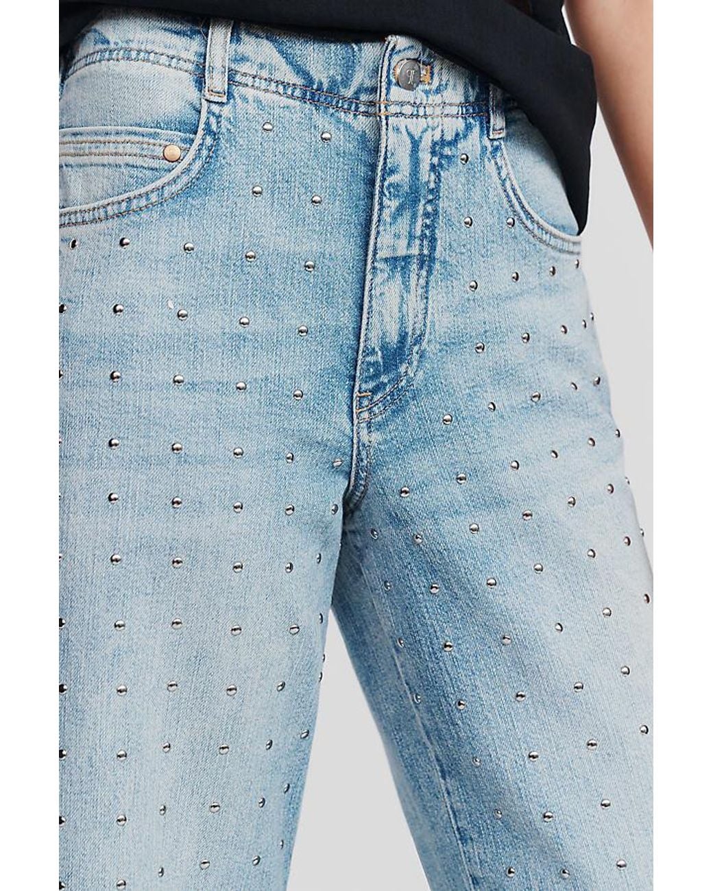 Pilcro Blue Adi High-Rise Wide-Leg Studded Jeans
