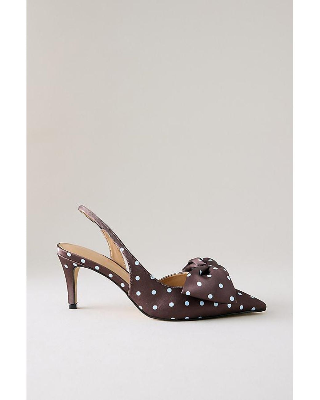 By Anthropologie Multicolor Polka Dot Satin Bow Slingback Heels