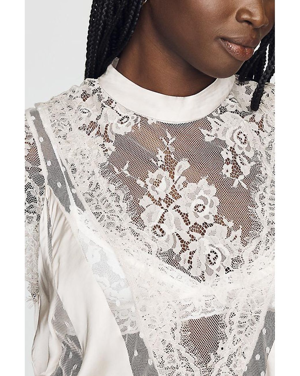 By Anthropologie Natural Harmony Sheer Lace Peplum Blouse