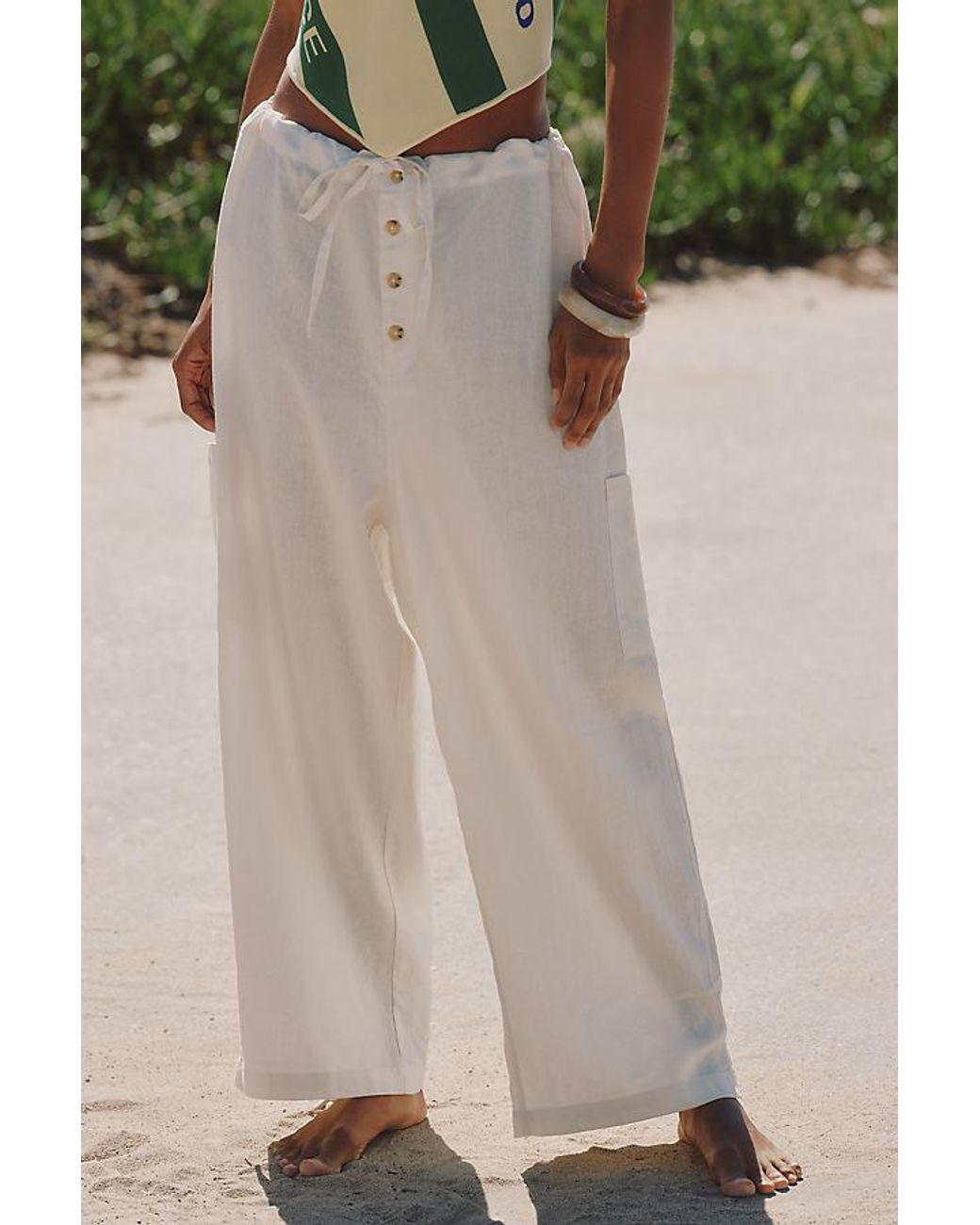 Celandine White Linen-Blend Fisherman Trousers