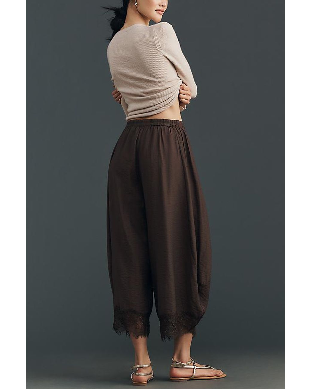 By Anthropologie White Reverie Cropped Lace-Hem Trousers